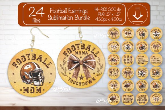 Football Earrings Bundle: Stylish Round Graphics for Craft & Content Design